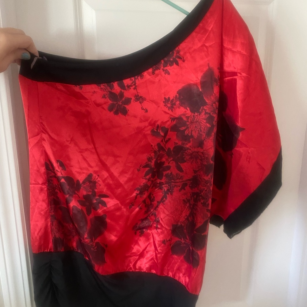Studio Y Scarlet and Ebony Floral Blouse